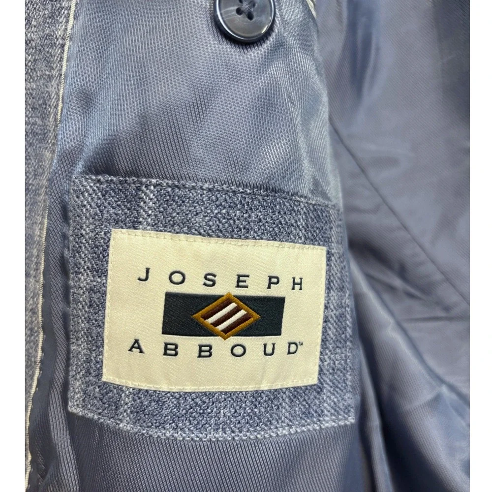 Joseph Abboud Blazer Mens 44S Blue Wool Silk Linen Plaid Sport Coat Heritage